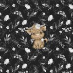 Vache fleur blanche geo fond gris et fleur Panneau