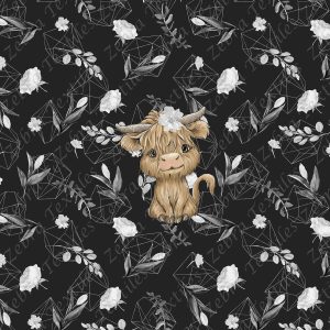 Vache fleur blanche geo fond gris et fleur Panneau