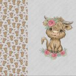 Vache highland fleur fond lin gris Panneau doudou