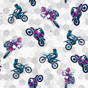 Motocross bleu et rose fond géo gris