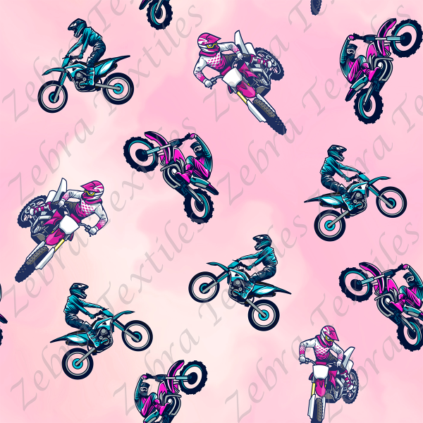 Motocross bleu et rose fond rose * Exclusif *