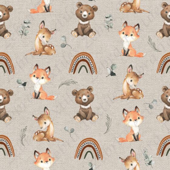 Animaux boho et eucalyptus fond jute 4
