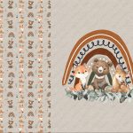 Animaux fond jute et arc-en-ciel Panneau doudou