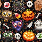 Animaux halloween gros yeux fond feuille