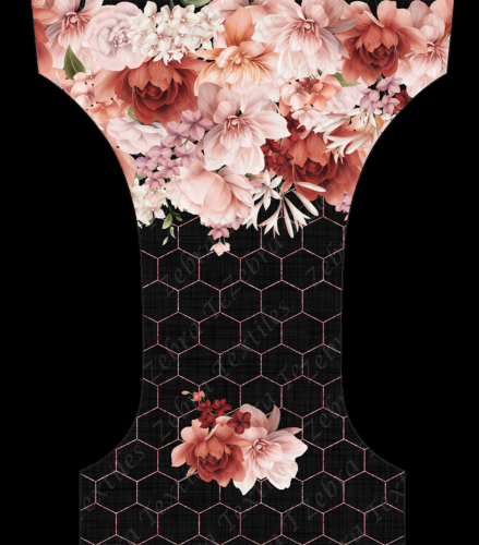 Bordure de pivoines roses fond lin noir géo