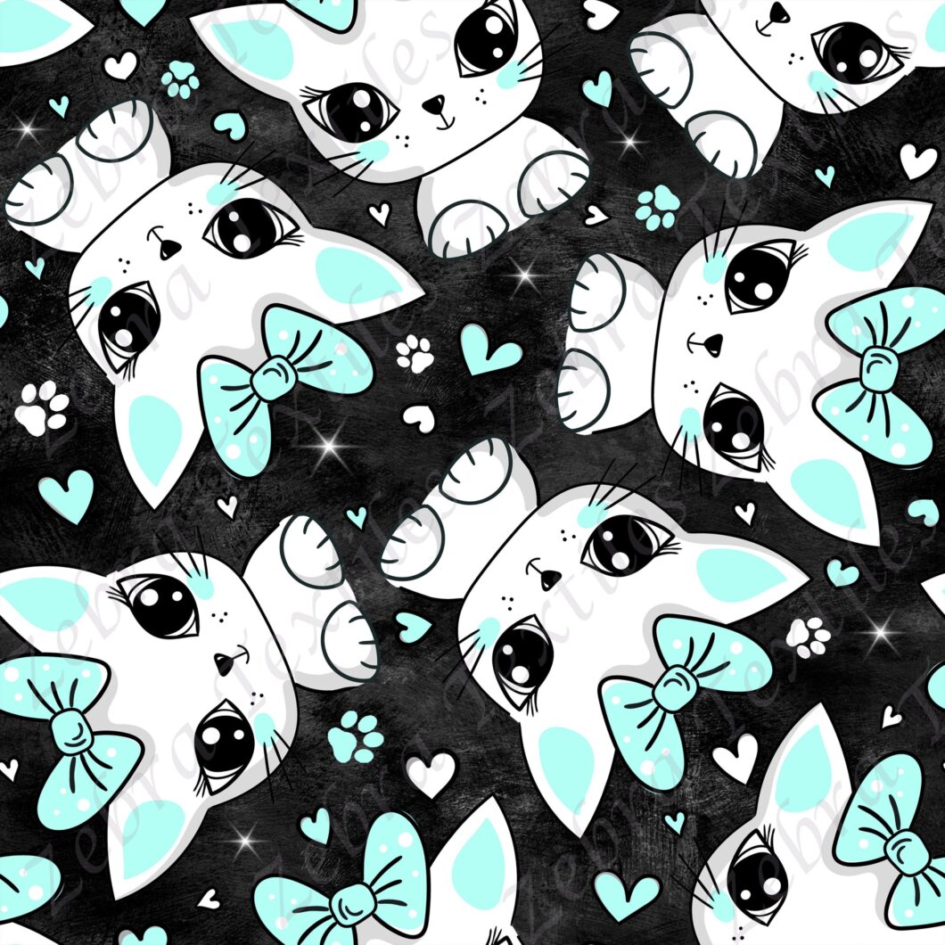 Chat blanc et aqua mignon fond noir