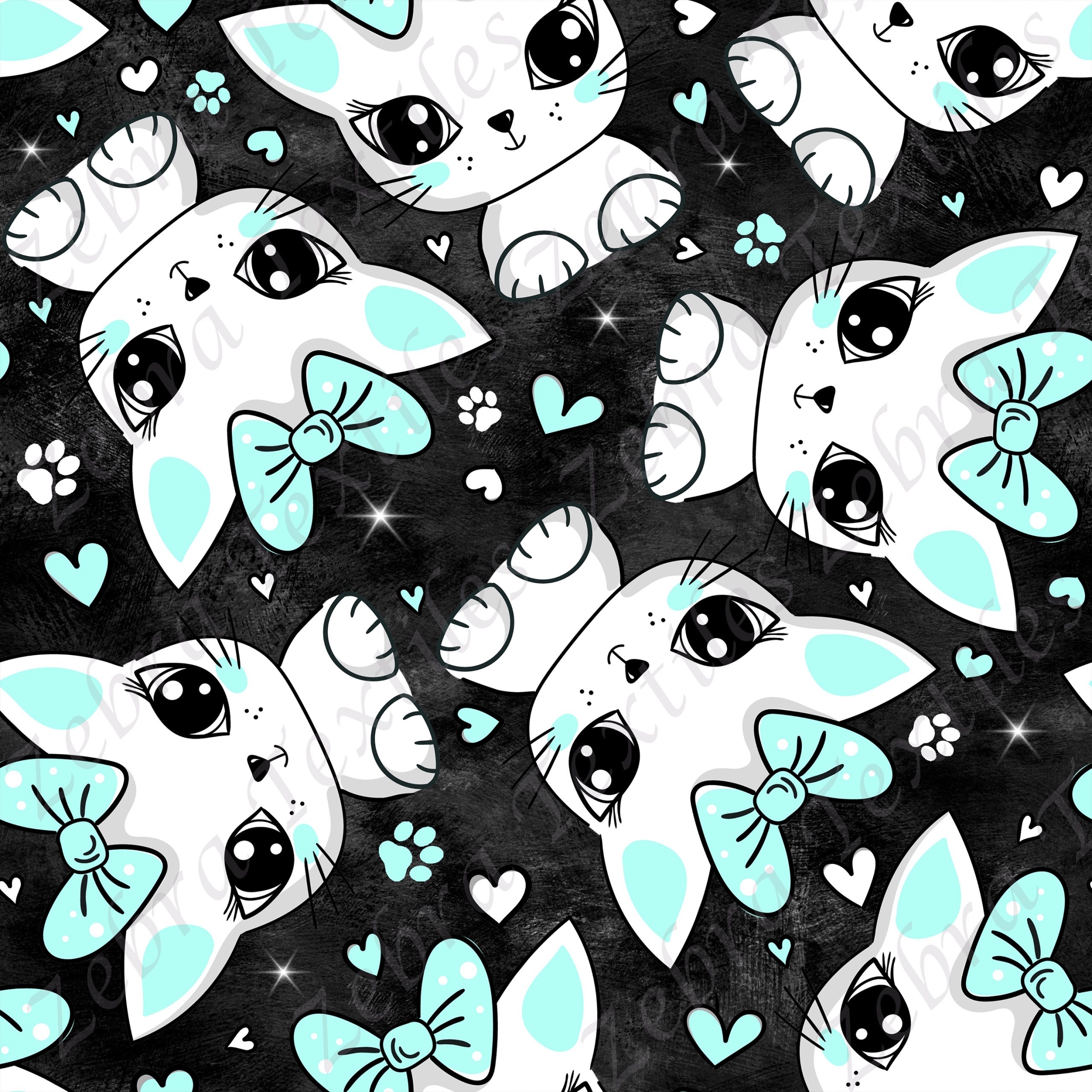 Chat blanc et aqua mignon fond noir