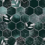 Hexagone aqua vert argent et feuille