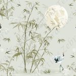 Oiseau et bambou sous la lune