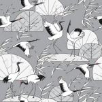 Oiseau et feuillage fond gris
