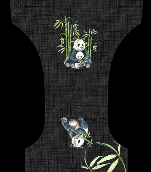 Panda et bambou fond lin noir