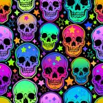 Skull couleur néon fond noir