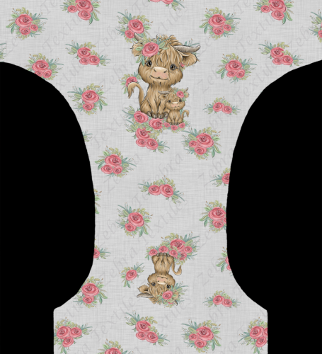 Vache et fleur fond lin gris