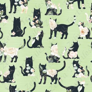 Silhouette de chat fleurit fond vert * Exclusif *