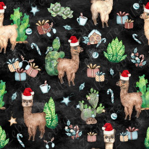 Alpaga et cactus de Noël fond noir