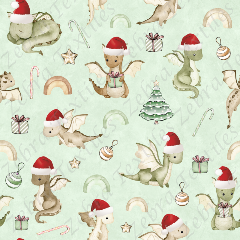 Dragon boho de Noël fond vert