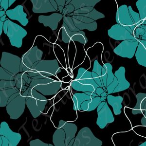 Fleur aqua et contour blanc fond noir