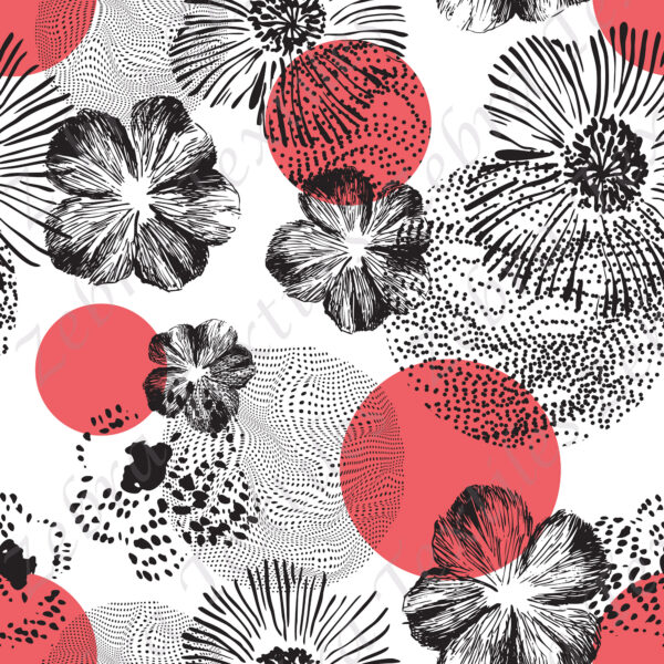 Fleur noir et rond rouge fond blanc
