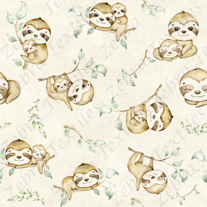 Paresseux et feuillage fond beige