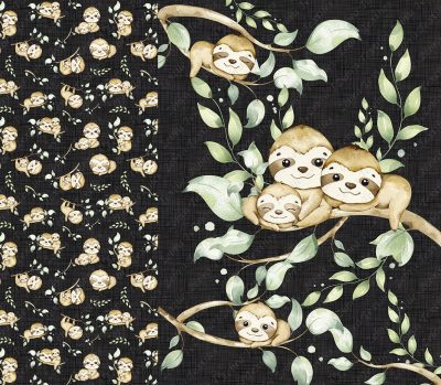 Paresseux fond lin gris noir Panneau doudou