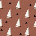 Voilier blanc et triangle noir fond chocolat