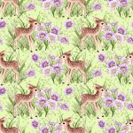 Bambi et fleur mauve fond vert