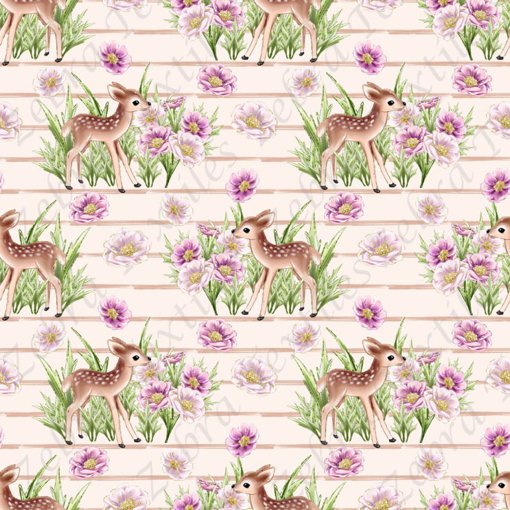 Bambi et fleur rose fond rayé