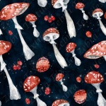 Champignon fruit rouge fond galaxie marine