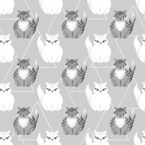 Chat blanc et gris fond géo