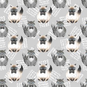 Chat noeud papillon fond gris