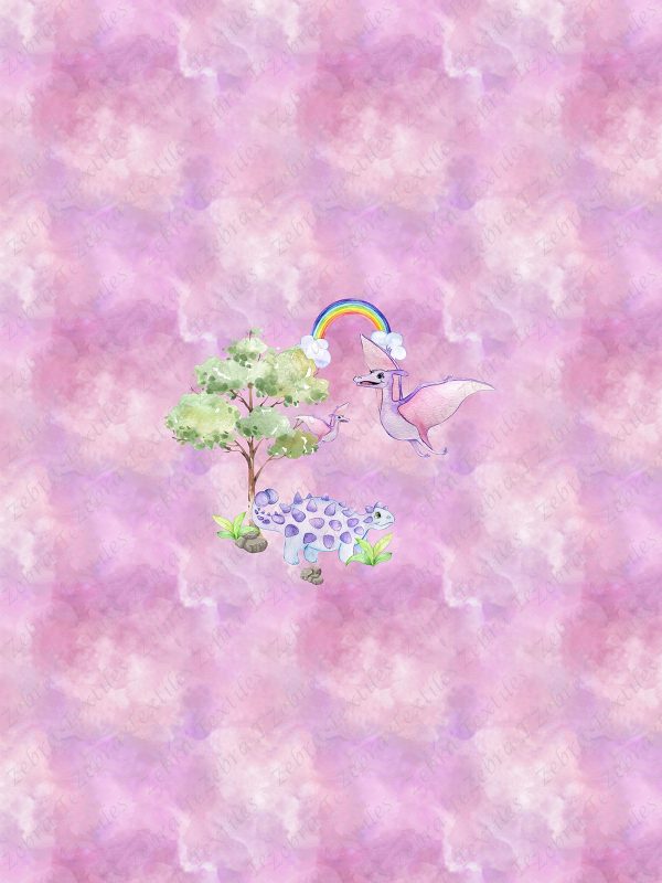 Dino volant et arbre fond galaxie rose panneau