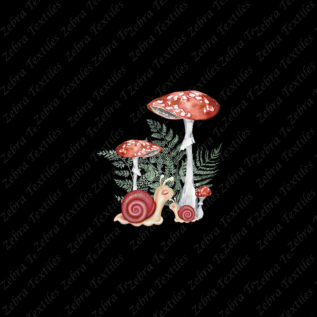 Escargot et champignon fond noir Panneau * Exclusif * - Zebra textiles