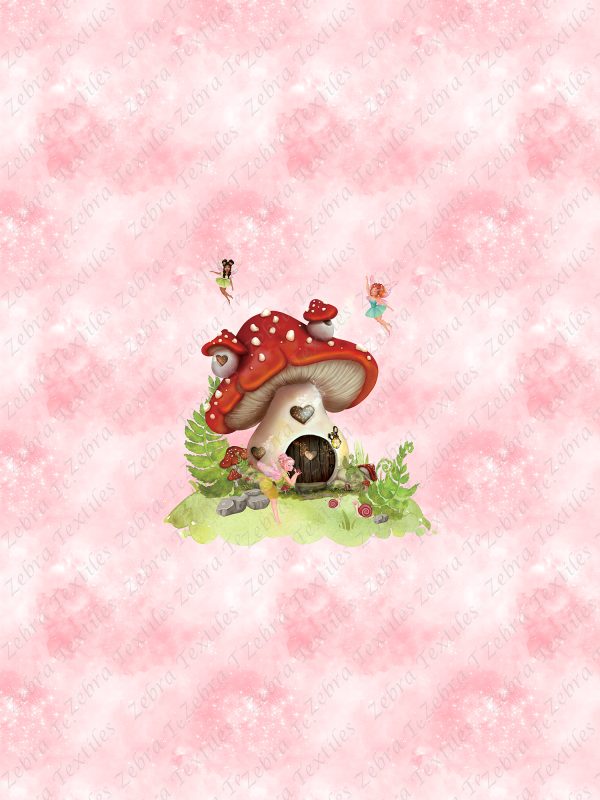 Fée et escargot maison champignon fond galaxie rose