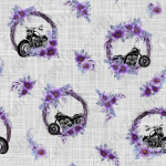 Moto fleur mauve et frame fond lin gris