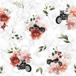 Pivoine rose orangé et moto fond blanc marbré