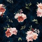 Pivoine rose orangé fond bleu marin