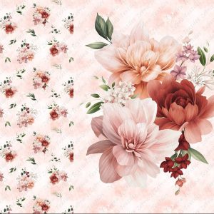 Pivoine rose orangé fond galaxie rose