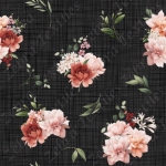 Pivoine rose orangé fond lin gris noir