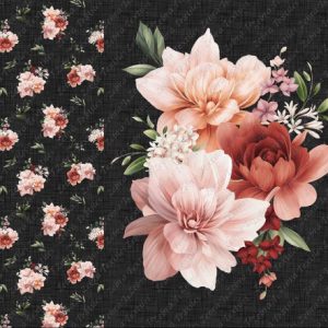 Pivoine rose orangé fond lin gris noir Panneau doudou