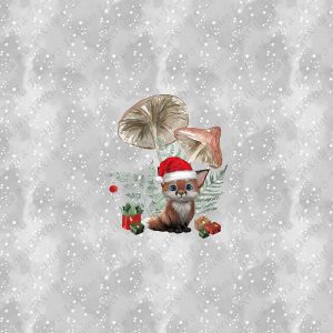 Renard et champignon de Noël fond gris et pois