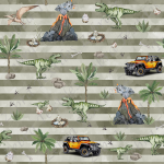 T-rex et jeep fond rayé