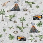 T-rex et jeep fond terrazzo gris