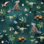 T-rex et jeep fond vert