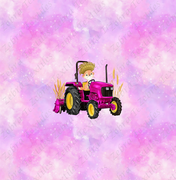 Tracteur rose et renard fond galaxie rose 9
