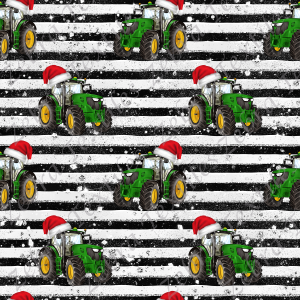 Tracteur vert de Noël fond rayé noir