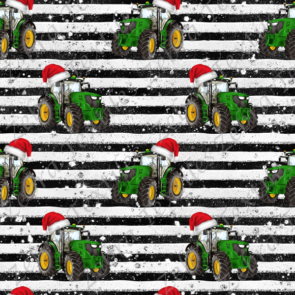 Tracteur vert de Noël fond rayé noir