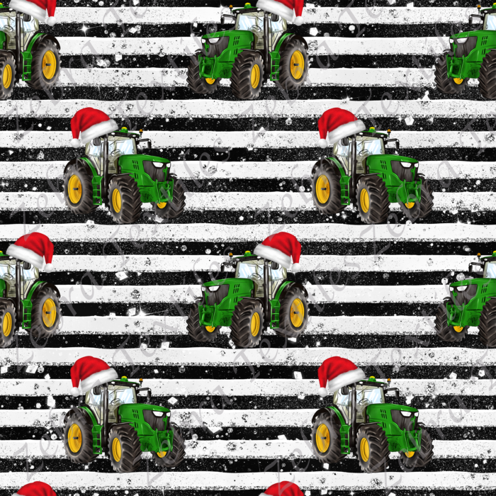 Tracteur vert de Noël fond rayé noir