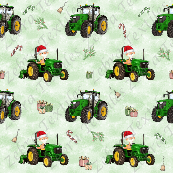 Tracteur vert et renard de Noël fond vert