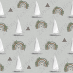 Voilier blanc et arc-en-ciel fond gris
