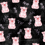 Cochon et feuillage mauve fond noir